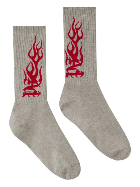  Palm Angels Jacquard Flame Socks - Grey 