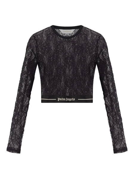  Palm Angels Lace-panel Long-sleeve Top - Black 