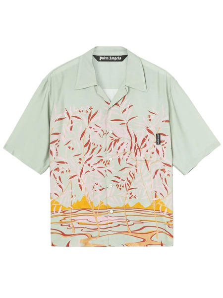  Palm Angels Lagoon-print Short-sleeved Shirt - Green 