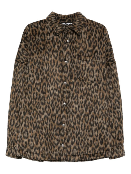  Palm Angels Leopard-print Button-fastening Overshirt - Brown 