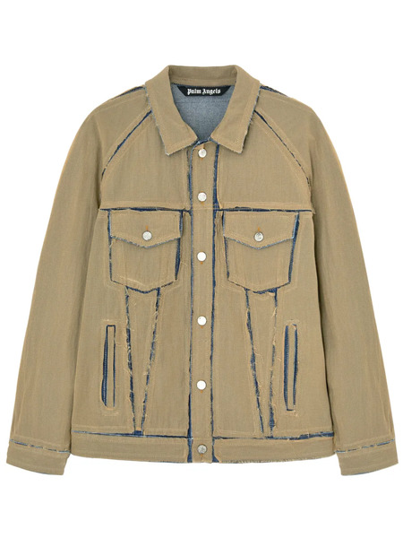  Palm Angels Logo-patch Ripstop Denim Jacket - Brown 