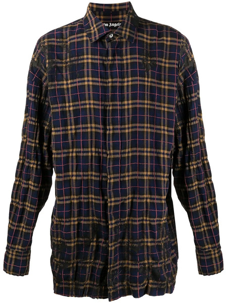  Palm Angels Logo-print Check-pattern Shirt - Blue 