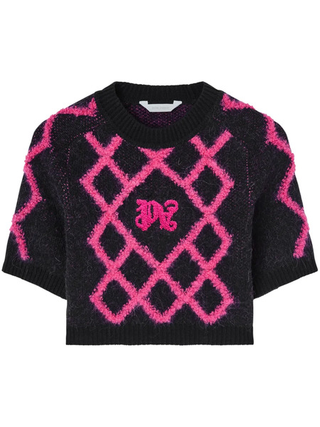 Palm Angels Monogram Argyle-pattern Crop Top - Blue 