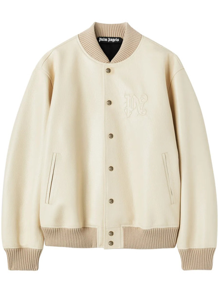  Palm Angels Monogram-embossed Leather Bomber Jacket - Neutrals 