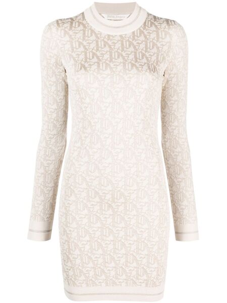  Palm Angels Monogram-jacquard Knitted Minidress - Neutrals 