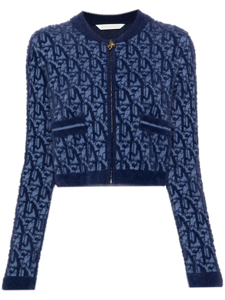  Palm Angels Monogram-jacquard Zip-up Cardigan - Blue 