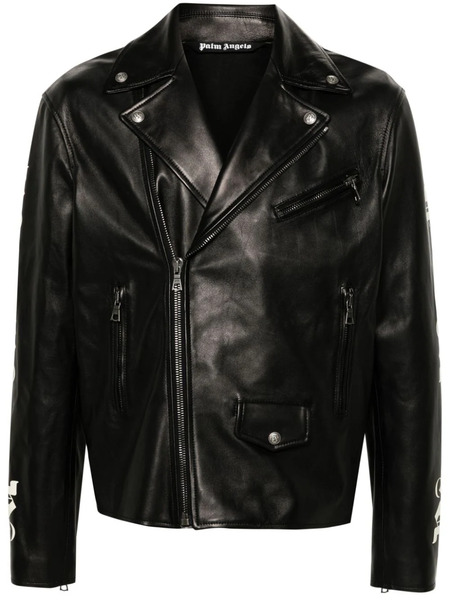  Palm Angels Monogram-print Leather Jacket - Black 