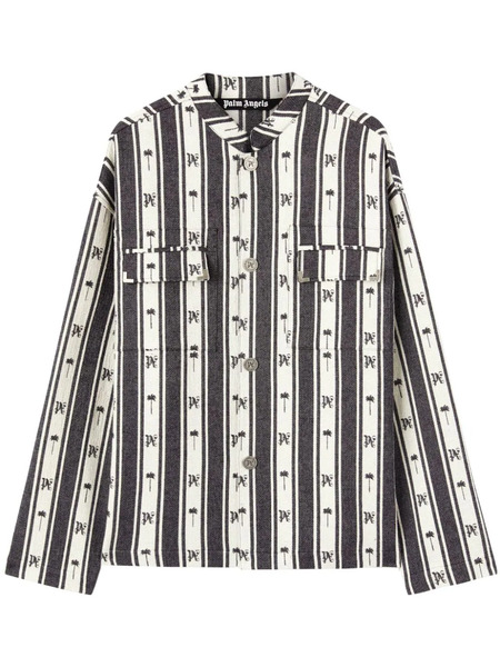 Palm Angels Monogram-print Striped Overshirt - Black 
