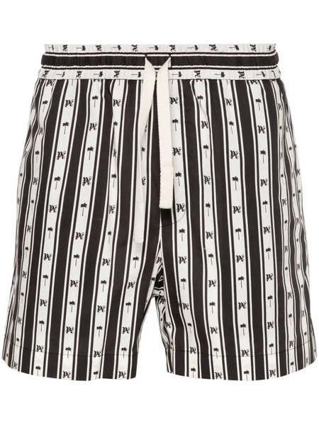  Palm Angels Monogram-print Striped Shorts - Neutrals 