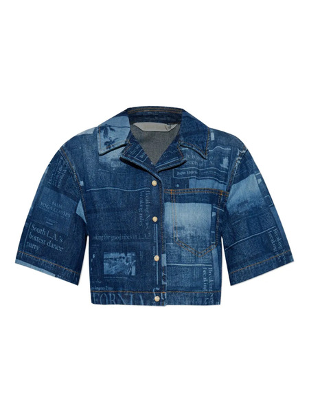  Palm Angels Newspaper-print Cropped Top - Blue 