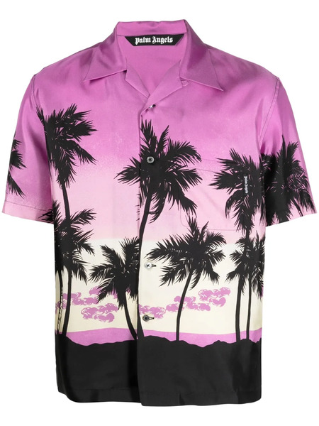  Palm Angels Palm Tree-print Silk Shirt - Purple 