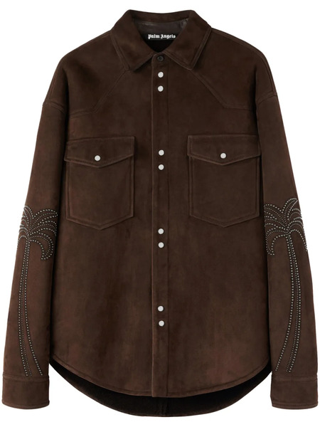  Palm Angels Palms Studded Leather Shirt - Brown 