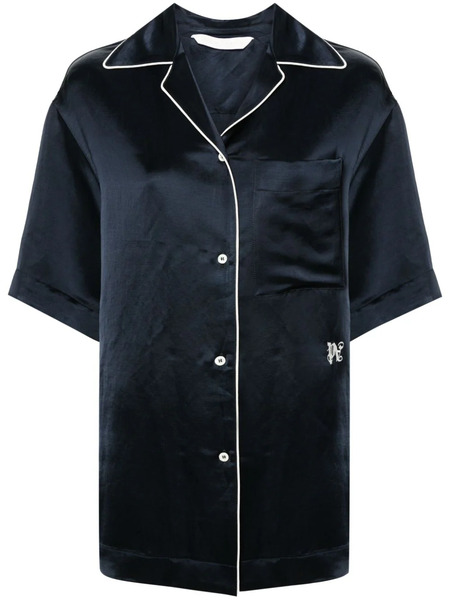  Palm Angels Piped-trim Satin Shirt - Blue 