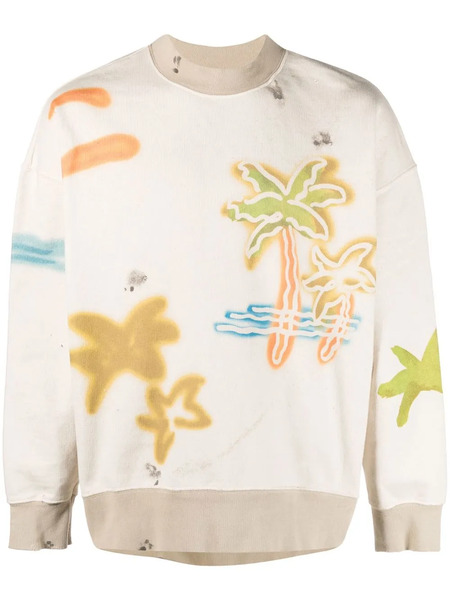  Palm Angels Sprayed Palm-print Cotton Sweatshirt - Neutrals 