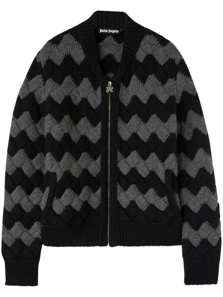  Palm Angels Zig-zag Knit Bomber Jacket - Black 