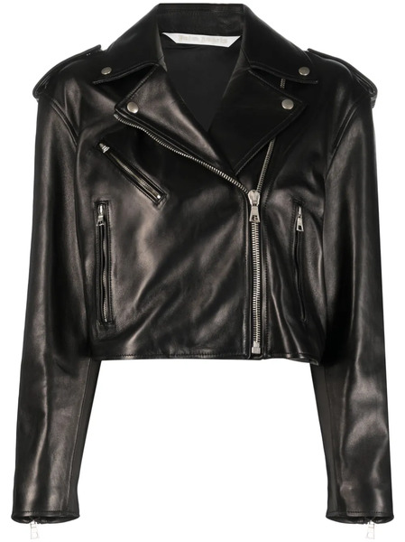  Palm Angels Zip-up Leather Jacket - Black 