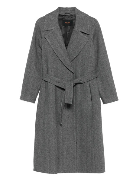  Paltò Paola Herringbone Belted Coat - Black 
