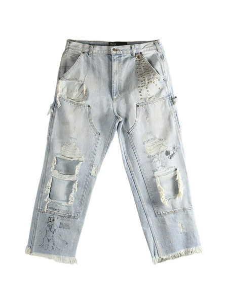  Paly Hollywood Studded Ripped Trousers - Blue 