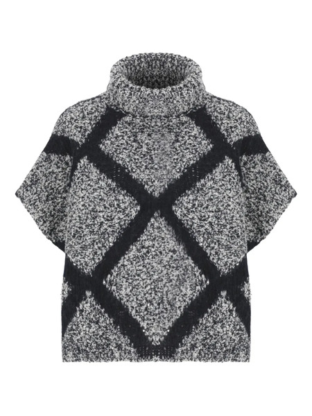  Panicale High-neck Knitted Poncho - Blue 