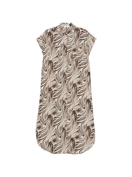  Panicale Patterned Collared Midi Dress - Brown 