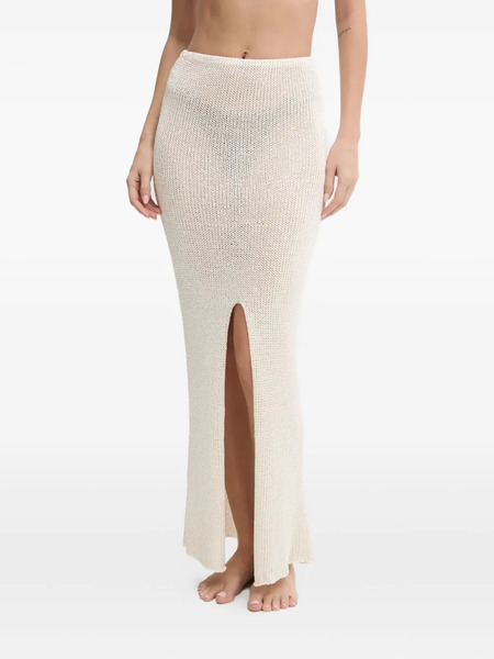  Paramidonna Knitted Front-slit Skirt - White 