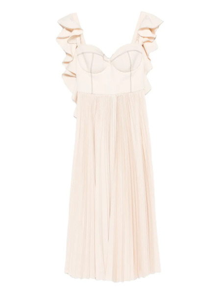  Parlor Ruffled Pleated Midi Dress - Neutrals 