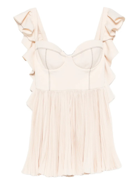  Parlor Ruffled Pleated Mini Dress - Neutrals 