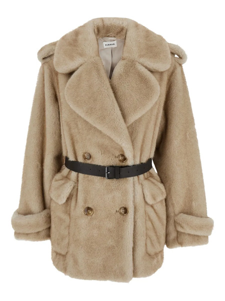  P.a.r.o.s.h. Belted Double-breasted Eco Fur Jacket - Neutrals 
