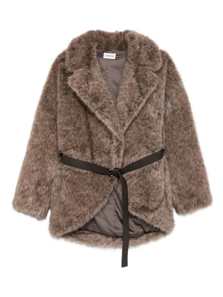  P.a.r.o.s.h. Belted Faux Fur Jacket - Brown 