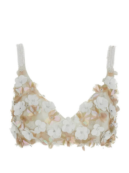  P.a.r.o.s.h. Floral-embellished Sequin Top - Neutrals 