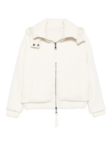  P.a.r.o.s.h. Hooded Ribbed Knit Jacket - White 