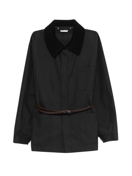  P.a.r.o.s.h. Knit-collar Belted Jacket - Black 