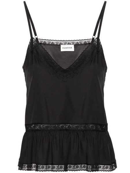  P.a.r.o.s.h. Lace-trim Silk Tank Top - Black 
