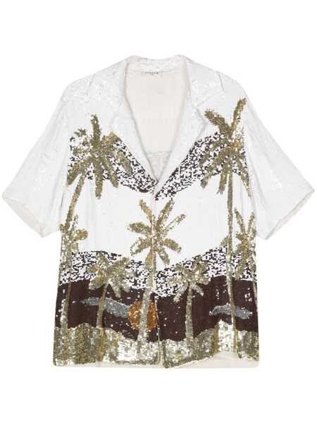  P.a.r.o.s.h. Palm Tree-print Sequin-embellished Shirt - White 