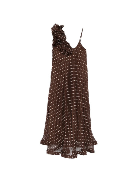  P.a.r.o.s.h. Ruffled Polka-dot Midi Dress - Brown 