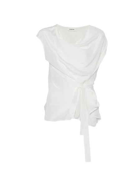  P.a.r.o.s.h. Saxon Cowl-neck Tie Blouse - White 