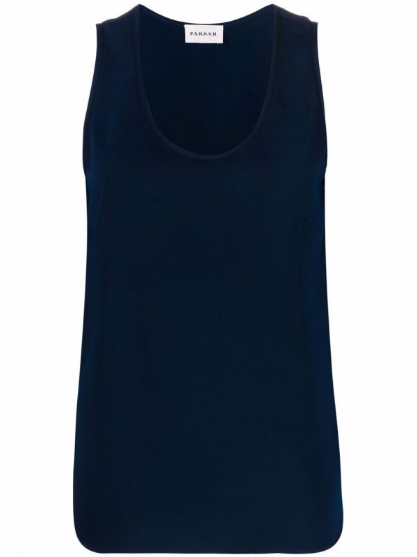  P.a.r.o.s.h. Scoop-neck Sleeveless Blouse - Blue 