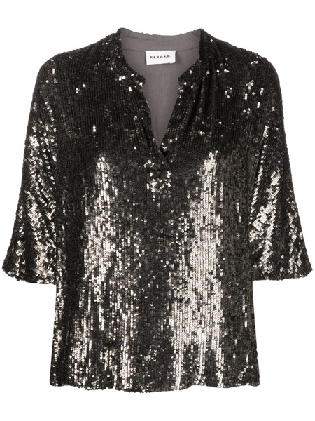  P.a.r.o.s.h. Sequin-embellished Short-sleeve Top - Grey 