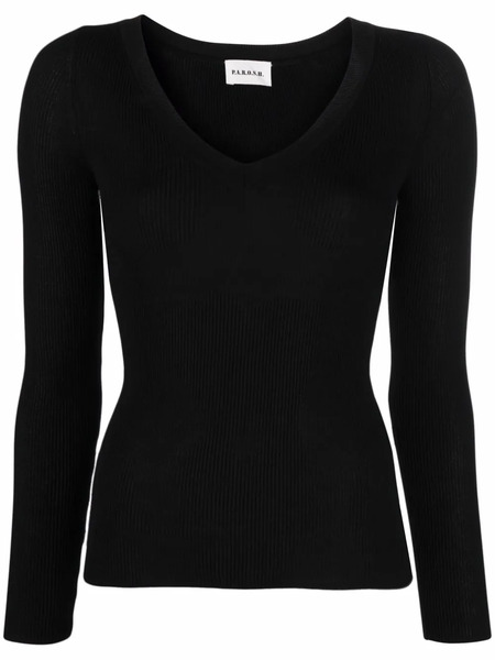  P.a.r.o.s.h. V-neck Fine-knit Top - Black 