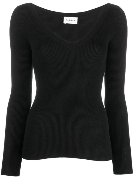  P.a.r.o.s.h. V-neck Wool Sweatshirt - Black 