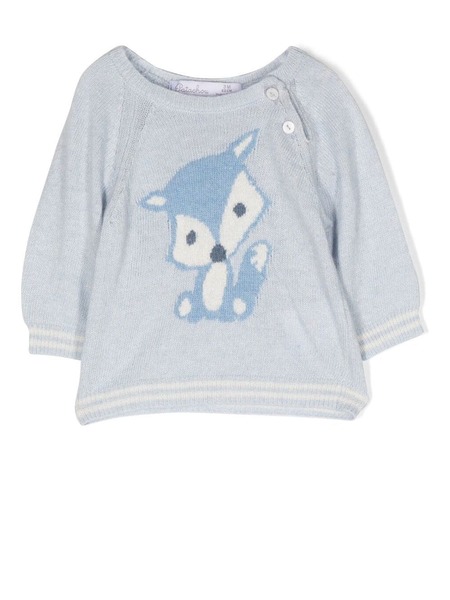  Patachou Brushed-knit Fox Jumper - Blue 