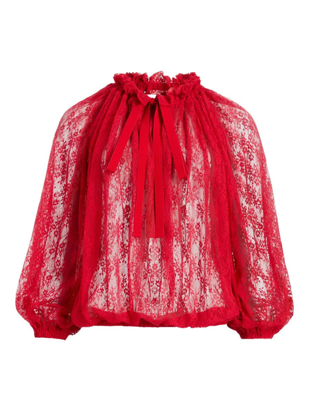  Patou Lace Drawstring Top - Red 