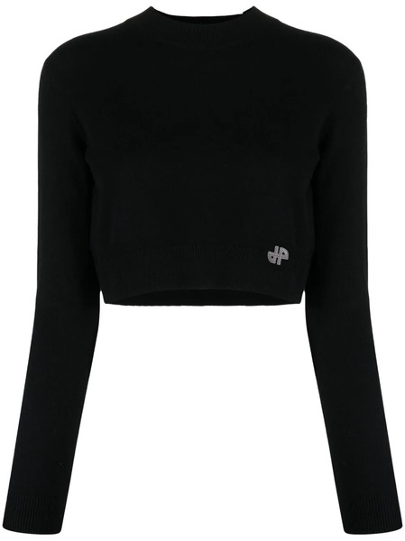  Patou Logo Patch Cropped Jumper - Black 