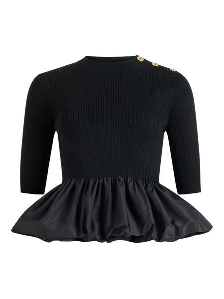  Patou Ribbed Peplum Top - Black 