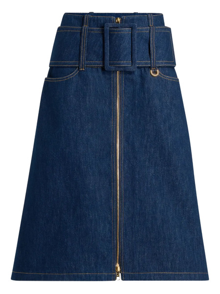  Patou Zip-front Belted Denim Skirt - Blue 