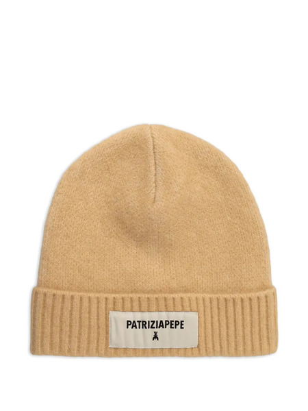  Patrizia Pepe Ribbed Logo-patch Beanie Hat - Neutrals 