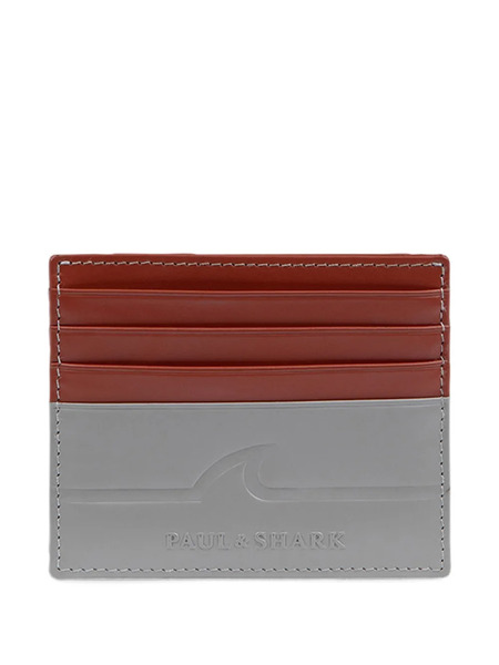  Paul & Shark Fin-embossed Leather Card Holder - Brown 
