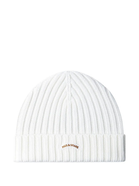  Paul & Shark Ribbed Beanie Hat - White 