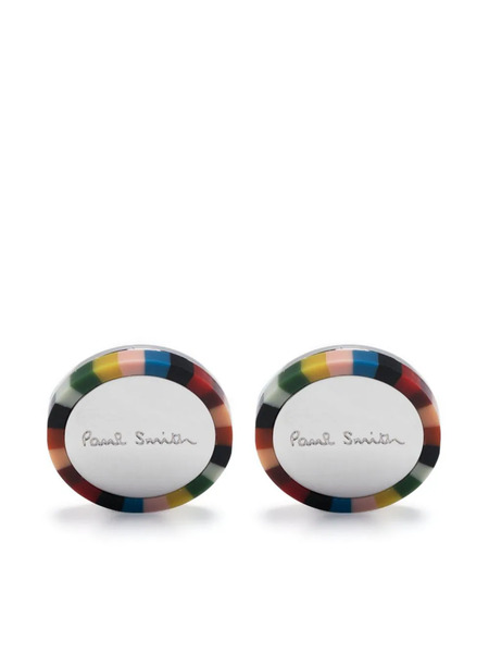  Paul Smith Logo-engraved Contrasting-border Cufflinks - Silver 