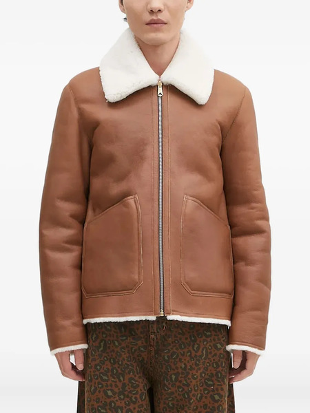  Paul Smith Shearling-collared Leather Jacket - Brown 
